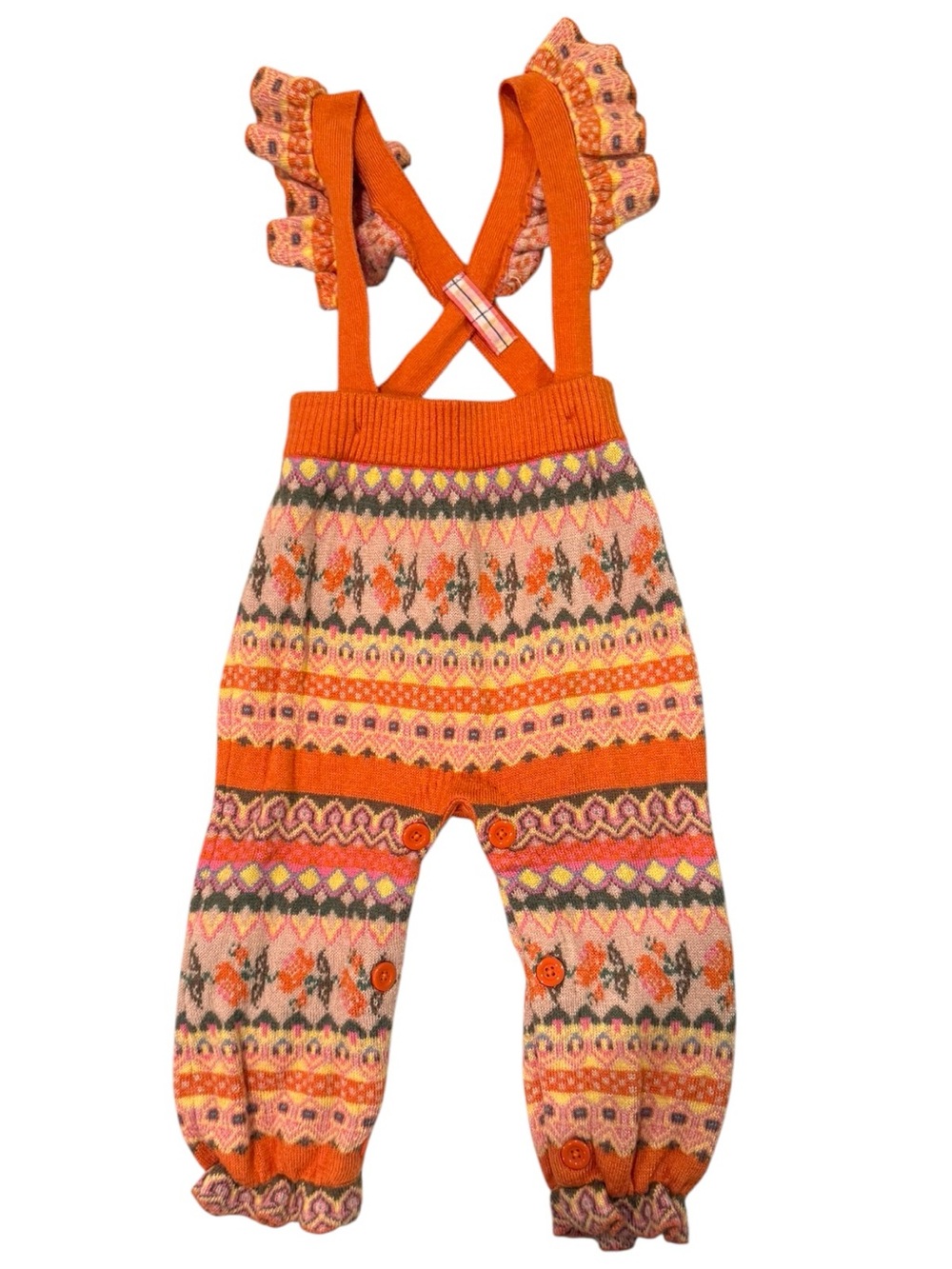 Matilda Jane Fair Isle Knit Suspender Romper 12M Ruffle Overalls Baby Girl